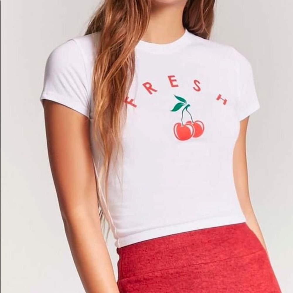 SOLD: F21 White cherry graphic tee